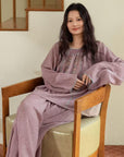 Double Layer Gauze Loungewear, Purple Pajamas and Sleepwear – Women’s Relaxed Long Sleeves Cotton Pajama Pants Set or Dress Gown