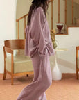 Double Layer Gauze Loungewear, Purple Pajamas and Sleepwear – Women’s Relaxed Long Sleeves Cotton Pajama Pants Set or Dress Gown