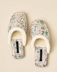 Embroidered Brocade Slippers: Faux Fur Lined Oriental Mules
