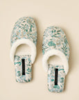 Embroidered Brocade Slippers: Faux Fur Lined Oriental Mules