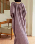 Double Layer Gauze Loungewear, Purple Pajamas and Sleepwear – Women’s Relaxed Long Sleeves Cotton Pajama Pants Set or Dress Gown