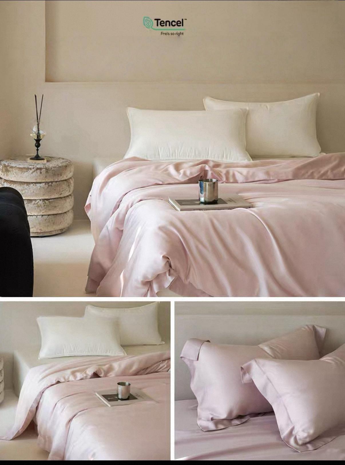 TENCEL Lyocell Four PCS Bedding Set: Bed Sheet, Duvet Cover and Two Pillowcases, Eucalyptus Fiber, Cooling Luxury Bedding, Silk Beddings