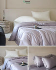 TENCEL Lyocell Four PCS Bedding Set: Bed Sheet, Duvet Cover and Two Pillowcases, Eucalyptus Fiber, Cooling Luxury Bedding, Silk Beddings