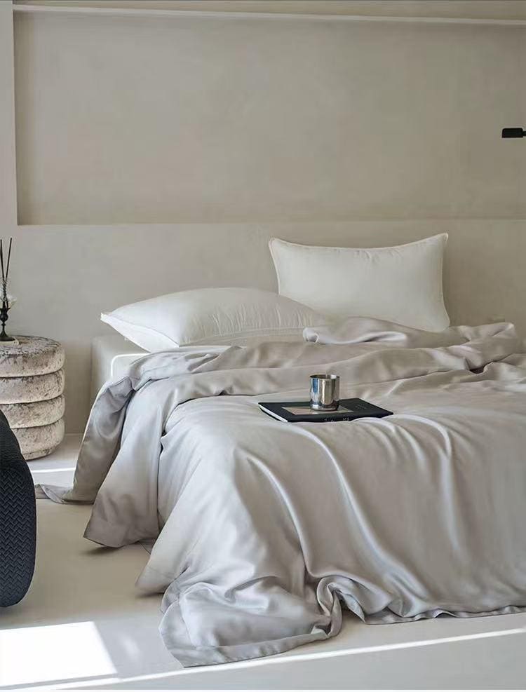 TENCEL Lyocell Four PCS Bedding Set: Bed Sheet, Duvet Cover and Two Pillowcases, Eucalyptus Fiber, Cooling Luxury Bedding, Silk Beddings