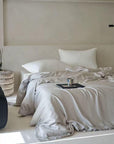 TENCEL Lyocell Four PCS Bedding Set: Bed Sheet, Duvet Cover and Two Pillowcases, Eucalyptus Fiber, Cooling Luxury Bedding, Silk Beddings