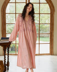 Pink Bamboo Cotton Pyjamas – Embroidered Dress or Two-Piece Pants Loungewear