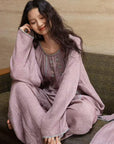 Double Layer Gauze Loungewear, Purple Pajamas and Sleepwear – Women’s Relaxed Long Sleeves Cotton Pajama Pants Set or Dress Gown