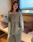 Vintage Floral Bamboo Cotton Loungewear Set – Lace Trim Pyjamas for Women - Japandi-loungewear fusion - Eco-Friendly Sleepwear