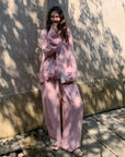 Sustainable Cotton Sleepwear Set / Pink Embroidered Heart Trim Loungewear / Feminine Pyjamas Gift Idea for Daughter