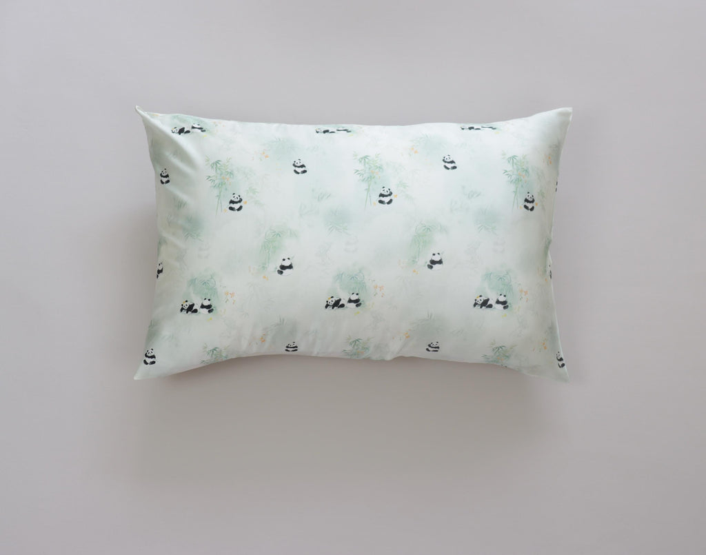 Panda Pattern 25 Momme Mulberry Silk Pillowcase with Matching Hair Scrunchies Set– Envelope Closure - Cultural Gift Idea