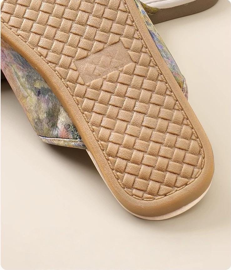 Watercolour Impression Silk Slippers | Indoor Fur-Lined House Shoes | Soft Sole & Anti-Slip | Unique Winter Gift for Christmas