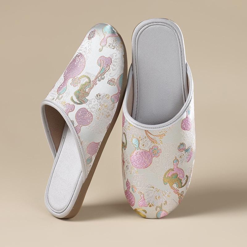 Oriental Silk Brocade Winter Slippers | Handmade Indoor Shoes | Fur & Non-Fur | Cultural Gift for Her
