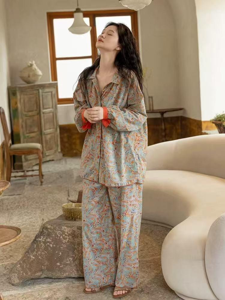 Bamboo Cotton Pajama Set: Lightweight Button-Up Loungewear, Cotton Sleepwear, Long Sleeves Pyjamas