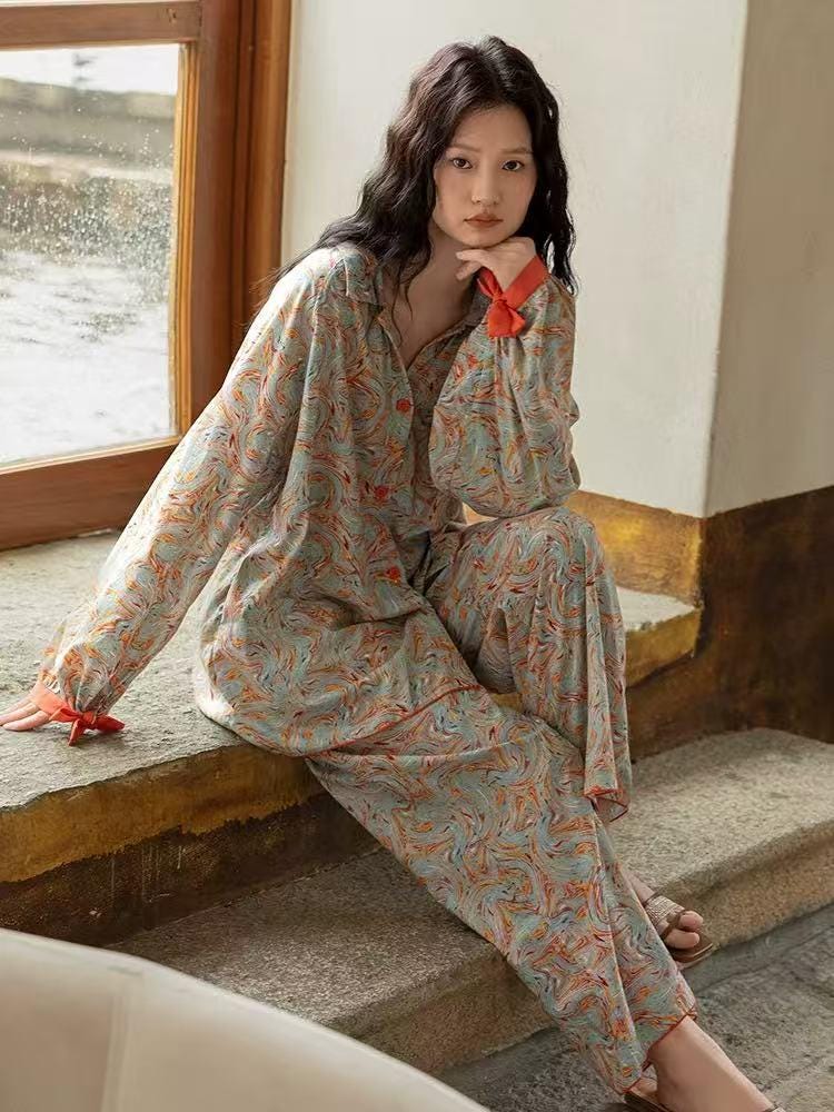 Bamboo Cotton Pajama Set: Lightweight Button-Up Loungewear, Cotton Sleepwear, Long Sleeves Pyjamas