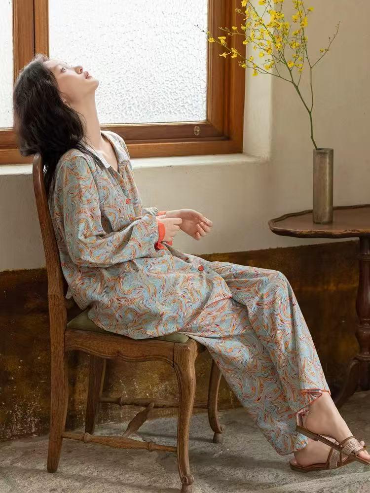 Bamboo Cotton Pajama Set: Lightweight Button-Up Loungewear, Cotton Sleepwear, Long Sleeves Pyjamas