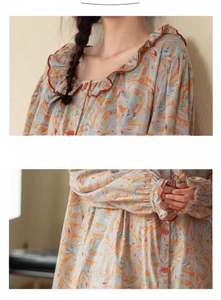 Bamboo Cotton Pajama Set: Lightweight Button-Up Loungewear, Cotton Sleepwear, Long Sleeves Pyjamas