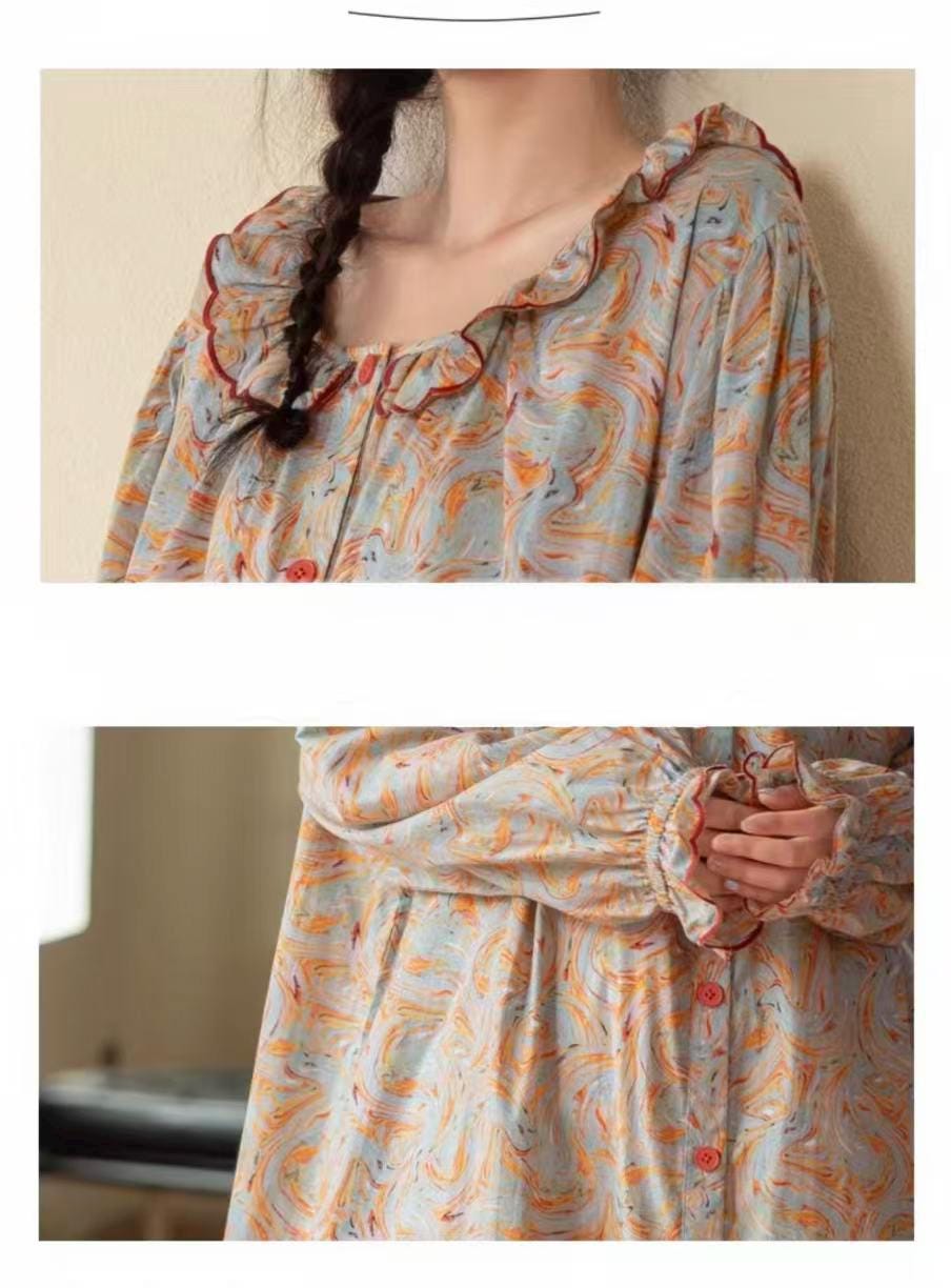 Bamboo Cotton Pajama Set: Lightweight Button-Up Loungewear, Cotton Sleepwear, Long Sleeves Pyjamas