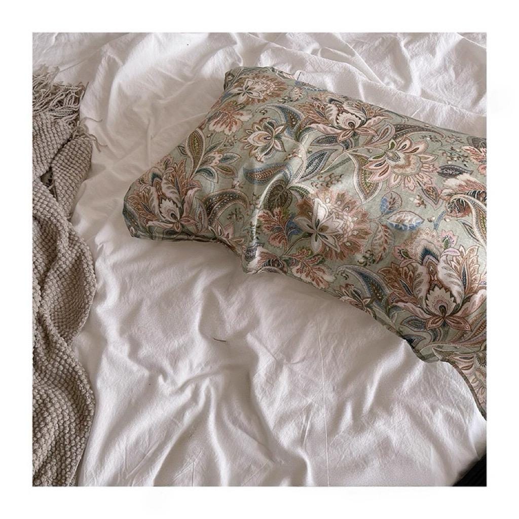 100% Mulberry Silk Pillowcase - Vintage Stylr Floral Pillow – Sage Green Paisley Silk Pillow Cover - Christmas Gift