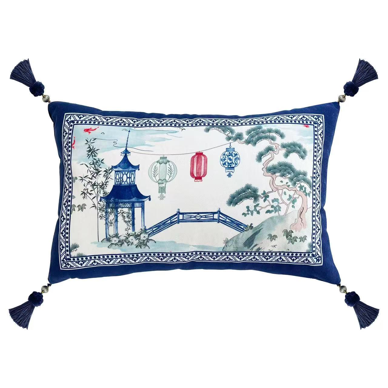 Blue and White Cushion Cover, Chinoiserie Throw Pillow Cases, Oriental Sofa Bed Pillows, French Country Decorative Set, Christmas Gift Décor