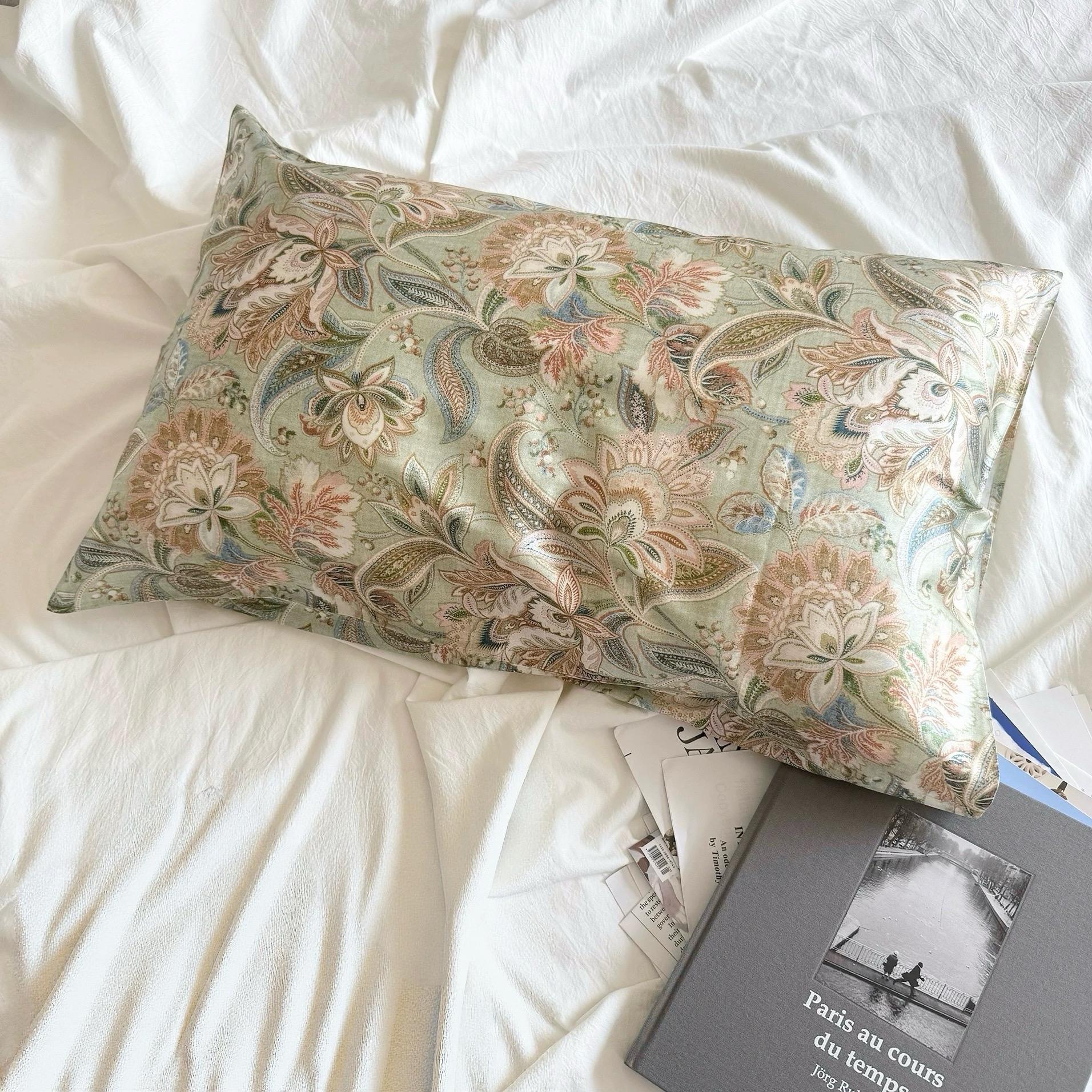 100% Mulberry Silk Pillowcase - Vintage Stylr Floral Pillow – Sage Green Paisley Silk Pillow Cover - Christmas Gift