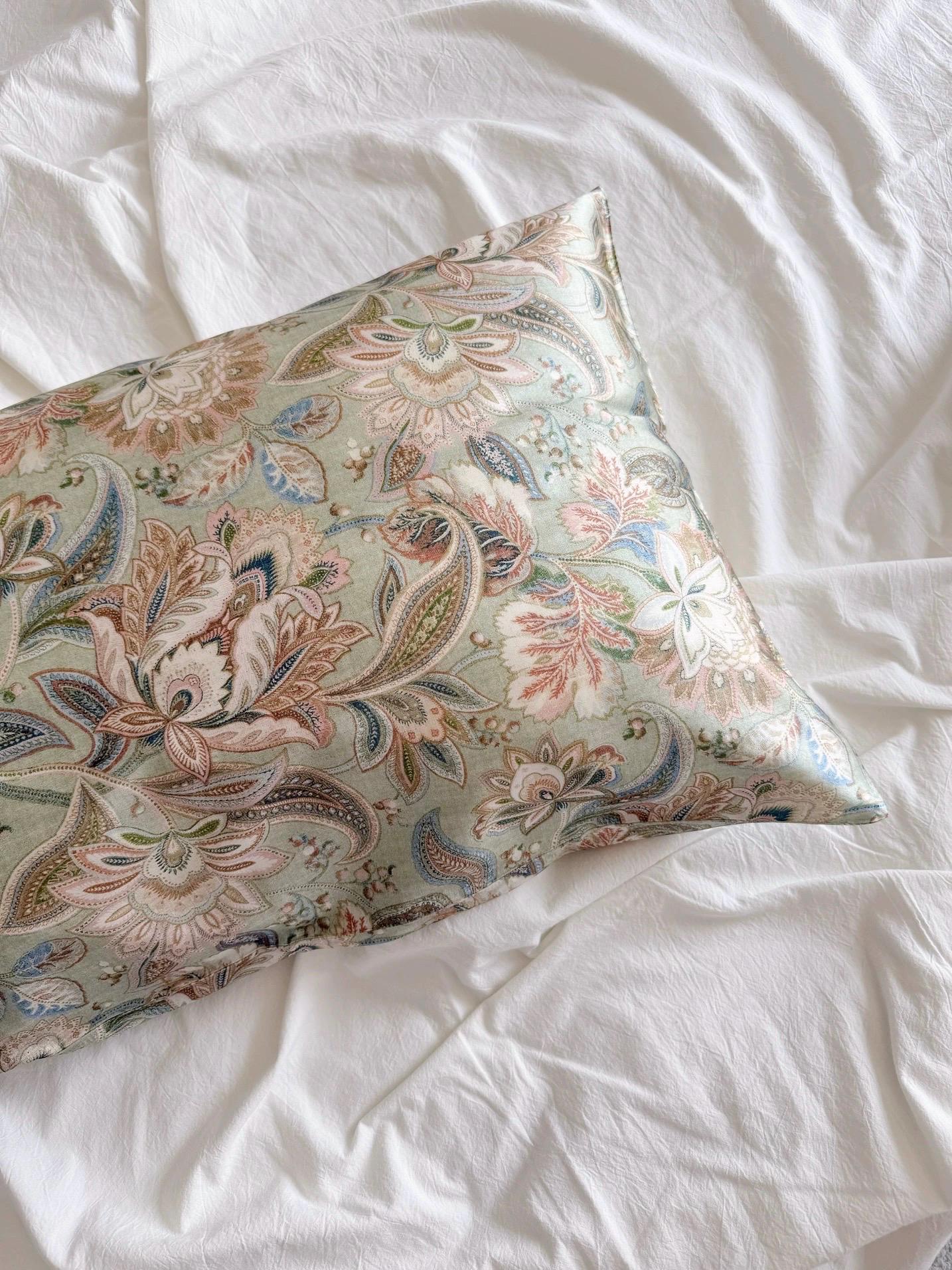 100% Mulberry Silk Pillowcase - Vintage Stylr Floral Pillow – Sage Green Paisley Silk Pillow Cover - Christmas Gift