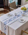 Chinoiserie Table Runner, Silk-Thread Chenille with Canvas Backing, Oriental Floral Dining Linen with Tassels for Christmas Décor Gift