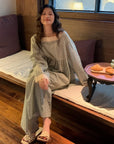 Vintage Floral Bamboo Cotton Loungewear Set – Lace Trim Pyjamas for Women - Japandi-loungewear fusion - Eco-Friendly Sleepwear