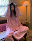 Sustainable Cotton Sleepwear Set / Pink Embroidered Heart Trim Loungewear / Feminine Pyjamas Gift Idea for Daughter