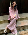 Sustainable Cotton Sleepwear Set / Pink Embroidered Heart Trim Loungewear / Feminine Pyjamas Gift Idea for Daughter