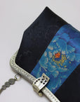 Premium Pure Silk Evening Clutch Bag in Blue and Black|Handmade Oriental Heritage Handbag with Vintage Brass Frame| Shoulder Crossbody Purse
