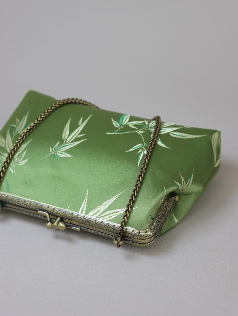 Premium Pure Silk Evening Clutch Bag in Blue and Black|Handmade Oriental Heritage Handbag with Vintage Brass Frame| Shoulder Crossbody Purse