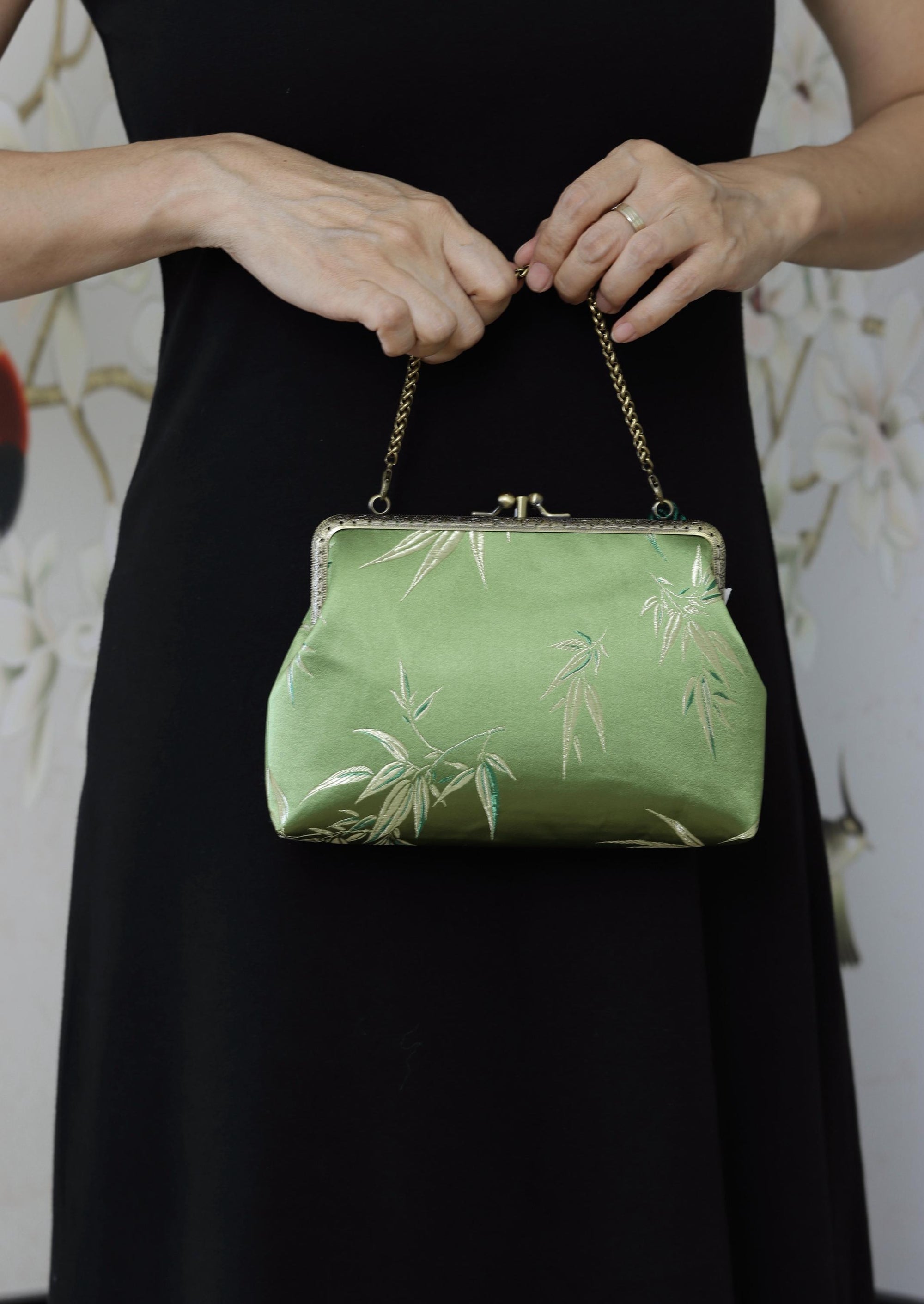 Handmade Silk Brocade Tassel Evening Bag | Oriental Clutch Purse with Vintage Brass Frame | Chinese Embroidered Handbag for Women
