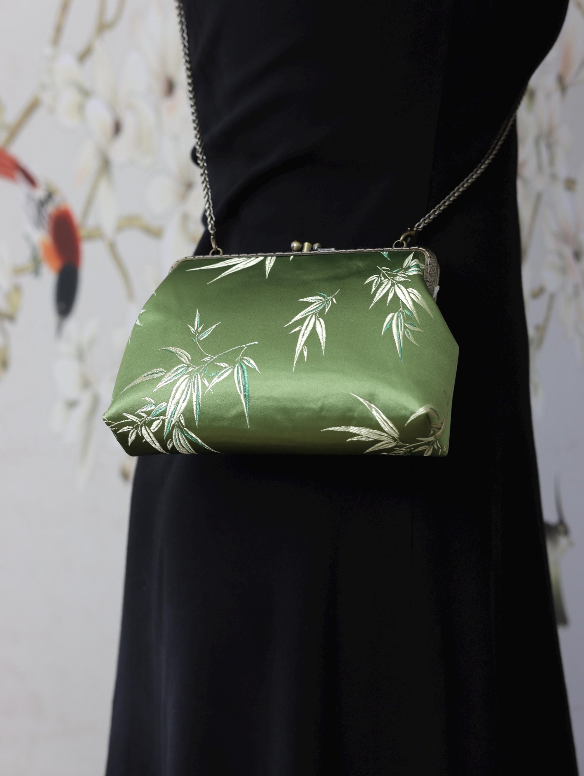 Handmade Silk Brocade Tassel Evening Bag | Oriental Clutch Purse with Vintage Brass Frame | Chinese Embroidered Handbag for Women