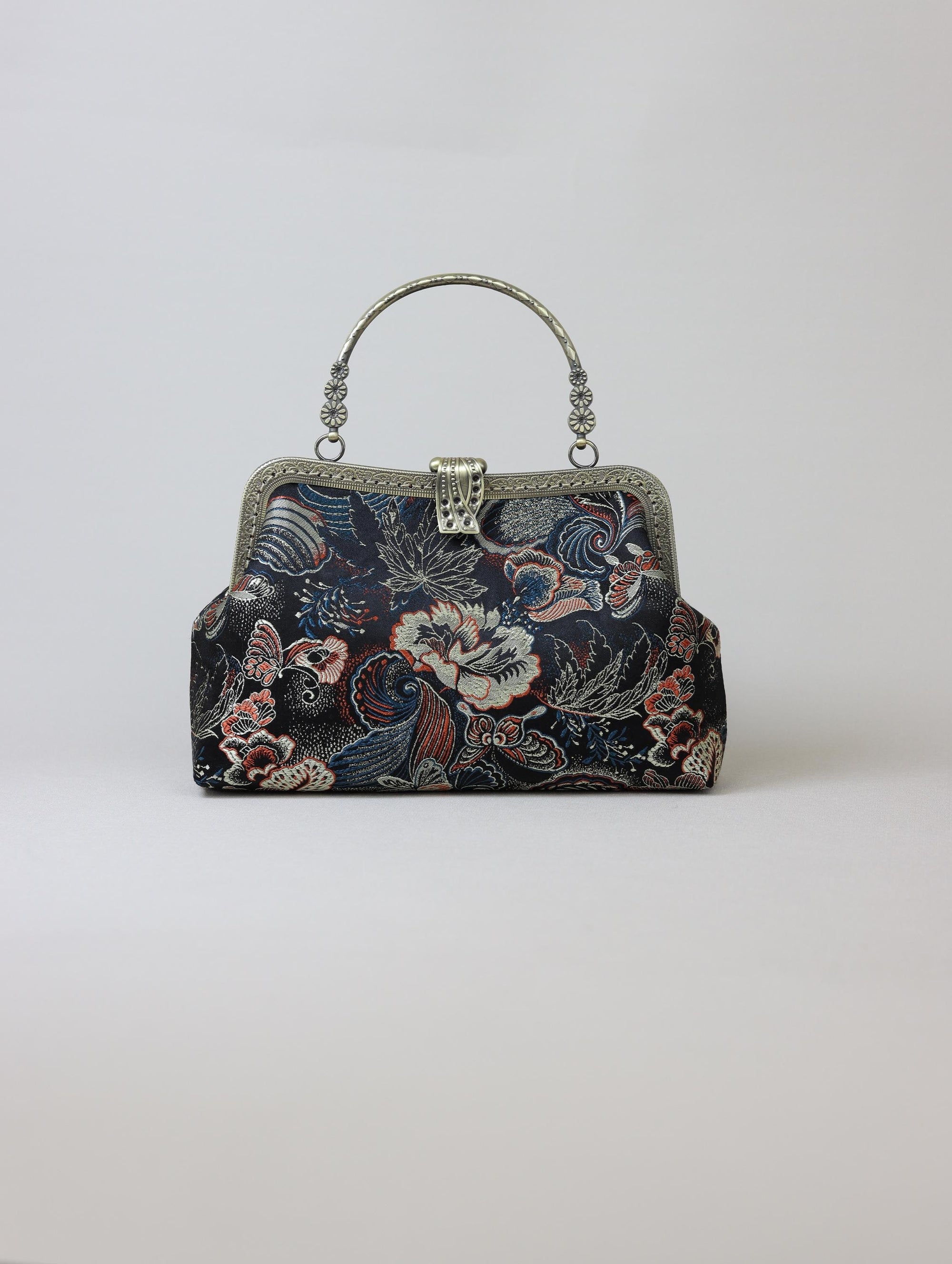 Handmade Song Brocade Silk Handbag “Jinsha Feidie” | Oriental Evening Bag with Vintage Brass Frame | Crossbody Heritage Purse for Women