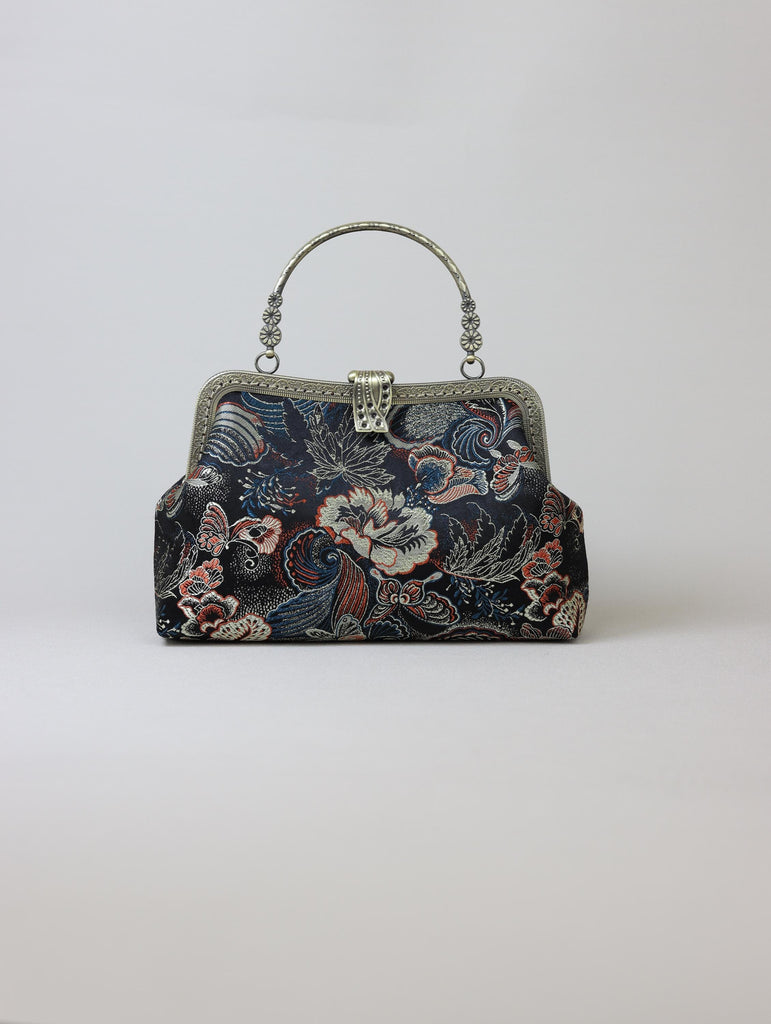 Handmade Song Brocade Silk Handbag “Jinsha Feidie” | Oriental Evening Bag with Vintage Brass Frame | Crossbody Heritage Purse for Women