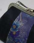 Premium Pure Silk Evening Clutch Bag in Blue and Black|Handmade Oriental Heritage Handbag with Vintage Brass Frame| Shoulder Crossbody Purse