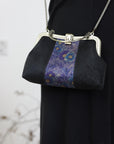 Premium Pure Silk Evening Clutch Bag in Blue and Black|Handmade Oriental Heritage Handbag with Vintage Brass Frame| Shoulder Crossbody Purse
