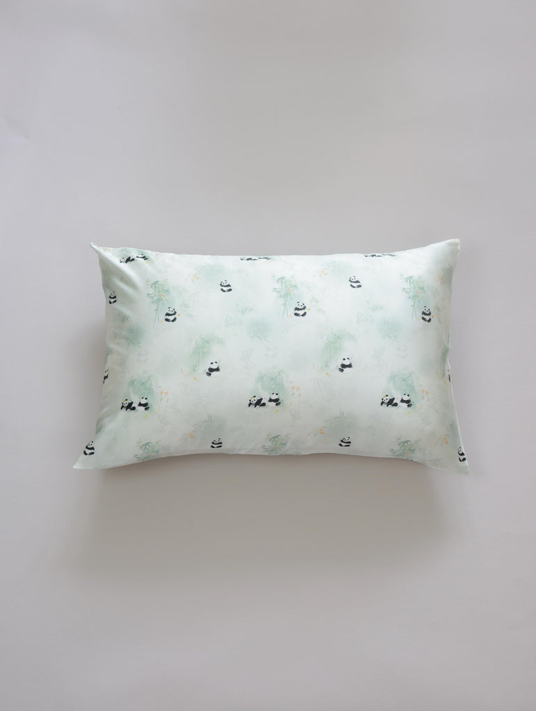 Panda Pattern 25 Momme Mulberry Silk Pillowcase with Matching Hair Scrunchies Set– Envelope Closure - Cultural Gift Idea