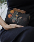Handmade Silk Handbag with Wooden Clasp | Natural Dyed Xiangyun Silk Persimmon Print Crossbody | Oriental Heritage Evening Purse