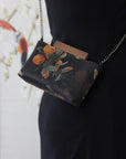 Handmade Silk Handbag with Wooden Clasp | Natural Dyed Xiangyun Silk Persimmon Print Crossbody | Oriental Heritage Evening Purse