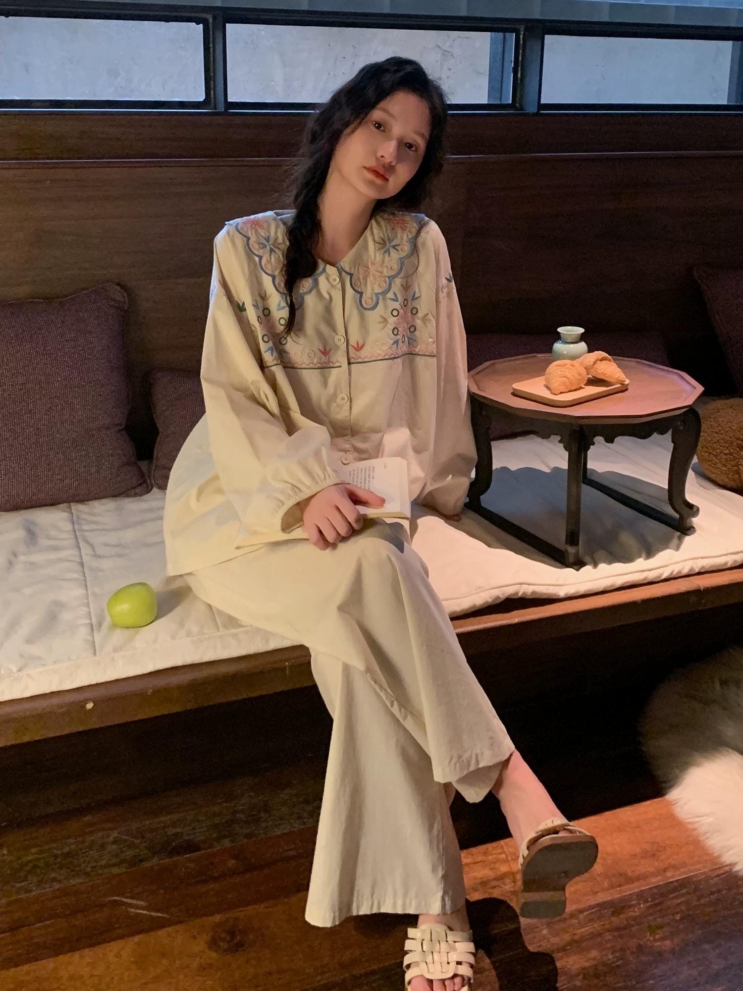 Organic Woven Cotton Loungewear - Embroidered Pajama
