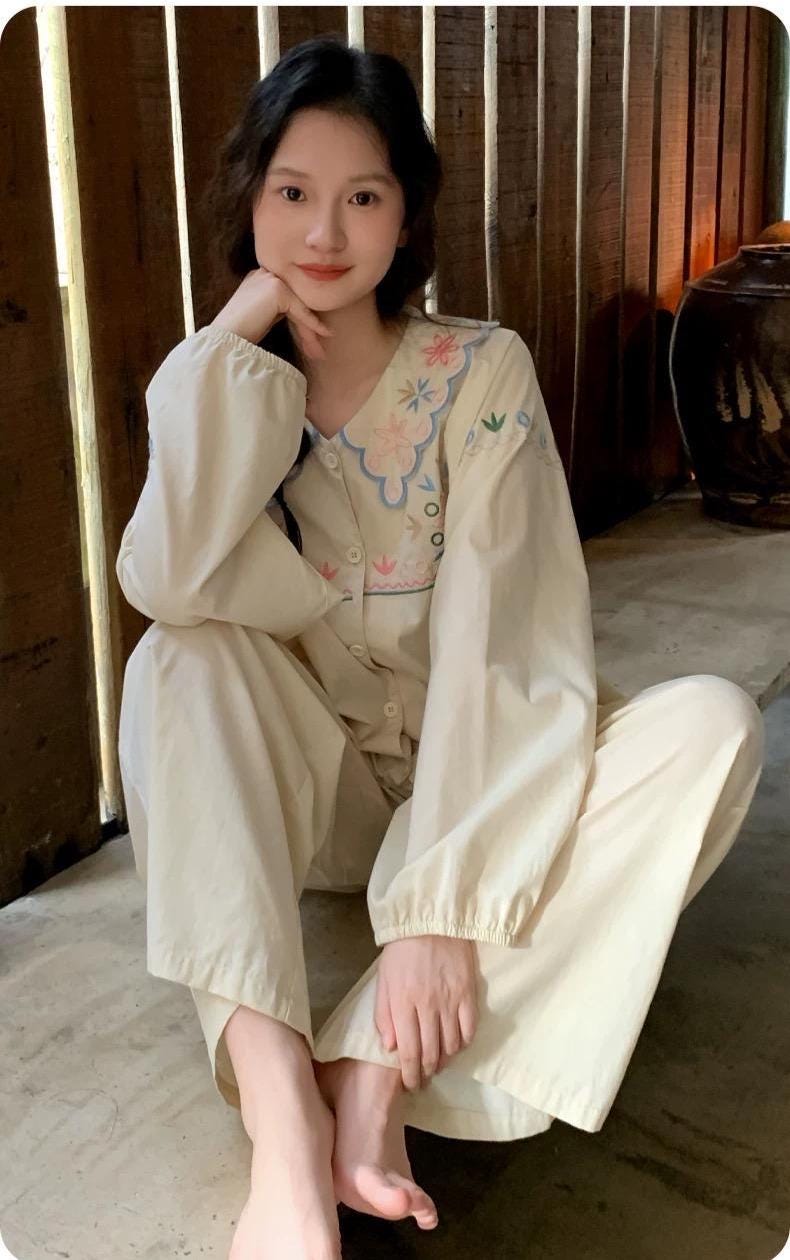 Organic Woven Cotton Loungewear - Embroidered Pajama