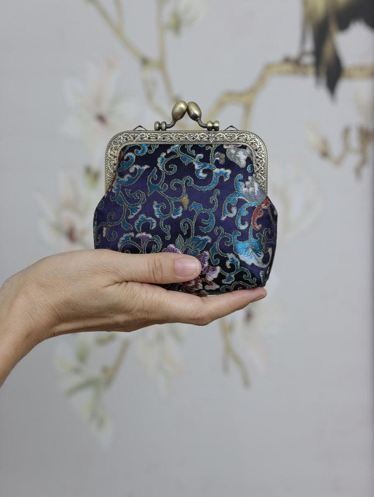 Handmade Silk Coin Purse | Oriental Embroidered Mini Purse with Vintage Metal Frame | 10 Designs | Heritage Gift for Women