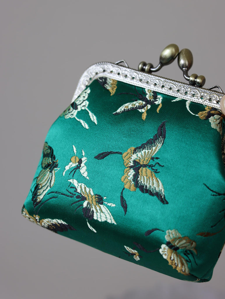 Handmade Silk Coin Purse | Oriental Embroidered Mini Purse with Vintage Metal Frame | 10 Designs | Heritage Gift for Women