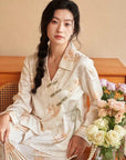 Silk Blend Japanese Kimono Wrap Pyjama Set - Frog Button Loungewear
