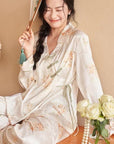 Silk Blend Japanese Kimono Wrap Pyjama Set - Frog Button Loungewear