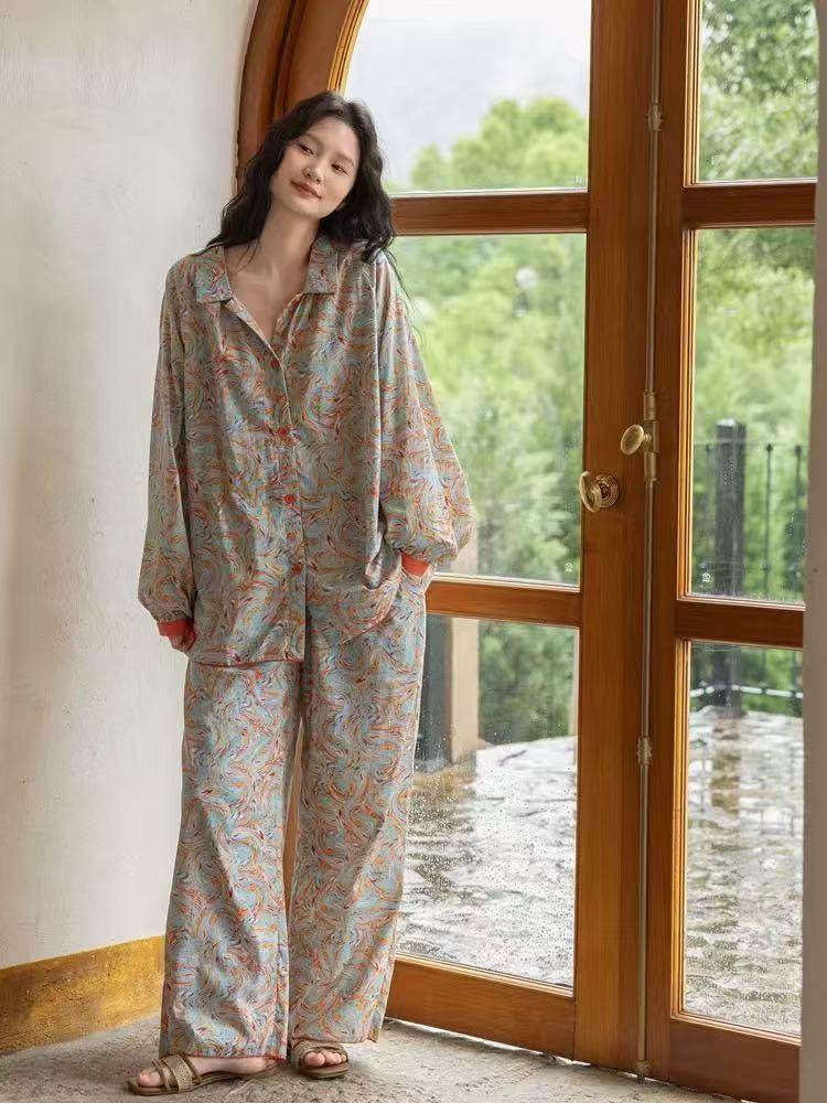 Bamboo Cotton Pajama Set: Lightweight Button-Up Loungewear, Cotton Sleepwear, Long Sleeves Pyjamas