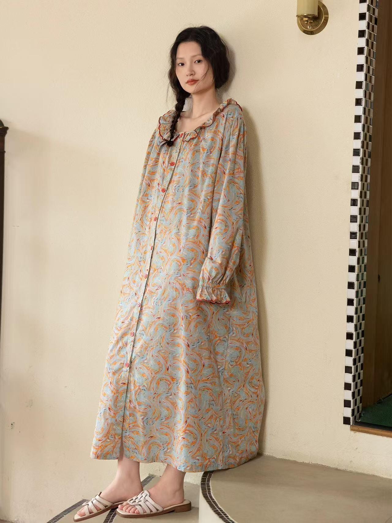 Bamboo Cotton Pajama Set: Lightweight Button-Up Loungewear, Cotton Sleepwear, Long Sleeves Pyjamas