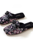Women Winter Slippers - Japanese Kimono Style Slippers – Embroidered Sakura Oriental Charm