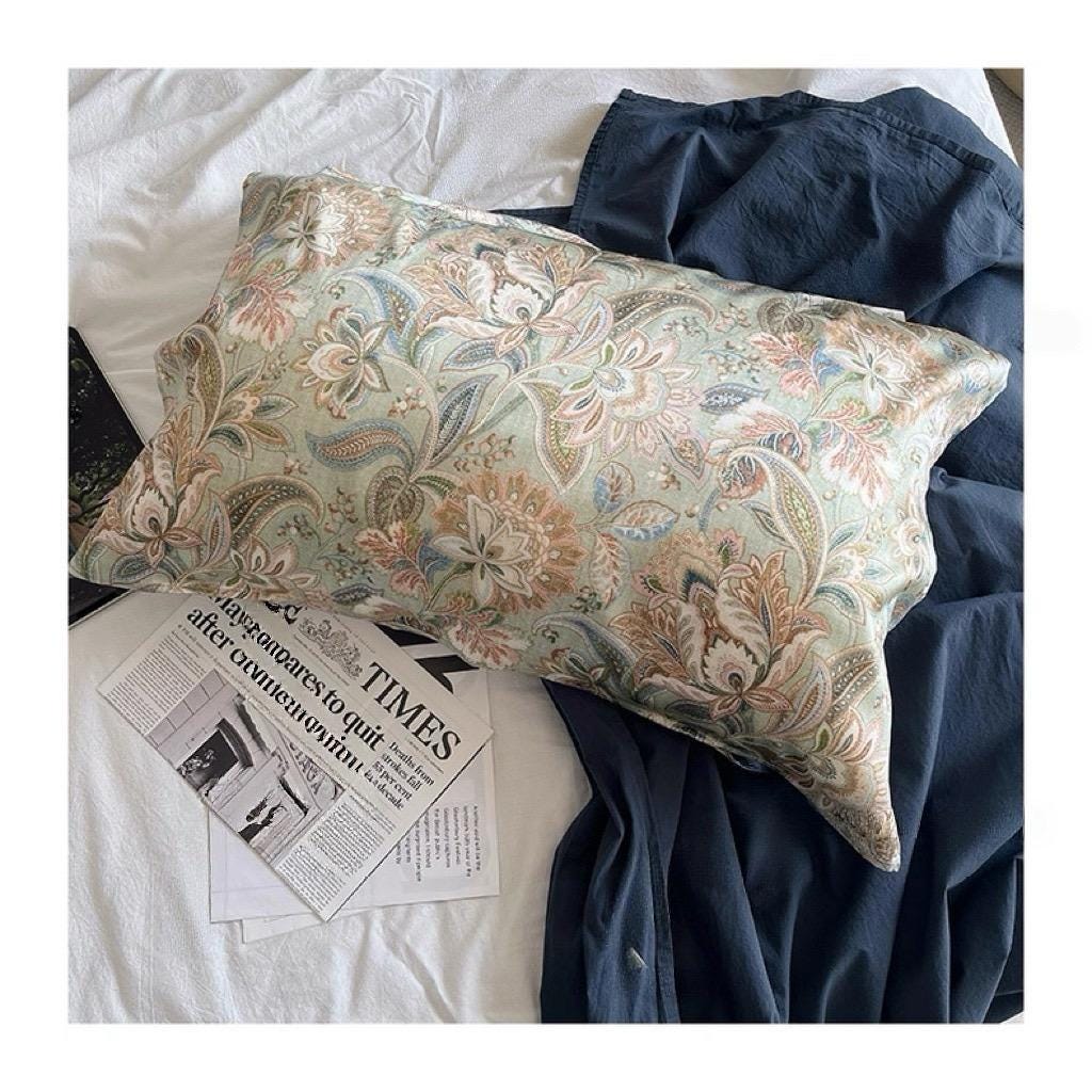 100% Mulberry Silk Pillowcase - Vintage Stylr Floral Pillow – Sage Green Paisley Silk Pillow Cover - Christmas Gift